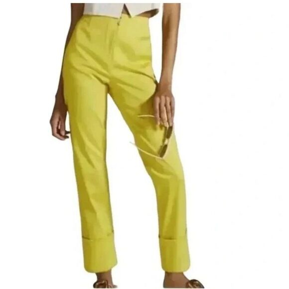 Maeve Anthropologie High Rise Cigarette Crop Ankle Pant Boho Bright Yellow Sz 4 - Picture 3 of 12